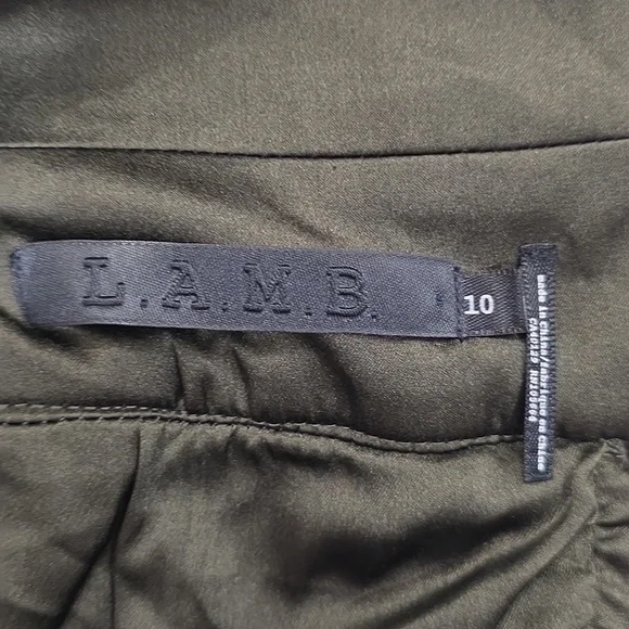 L.A.M.B. Gwen Stefani One Shoulder Mini Dress Military Olive Silk Lined Sz 10 - Picture 8 of 13